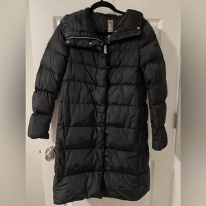 Add long black down puffer parka